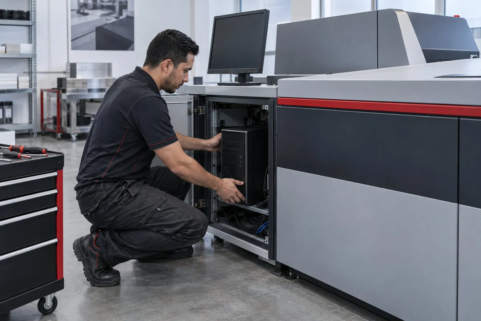 Escena ilustrativa de un técnico instalando un equipo CTP